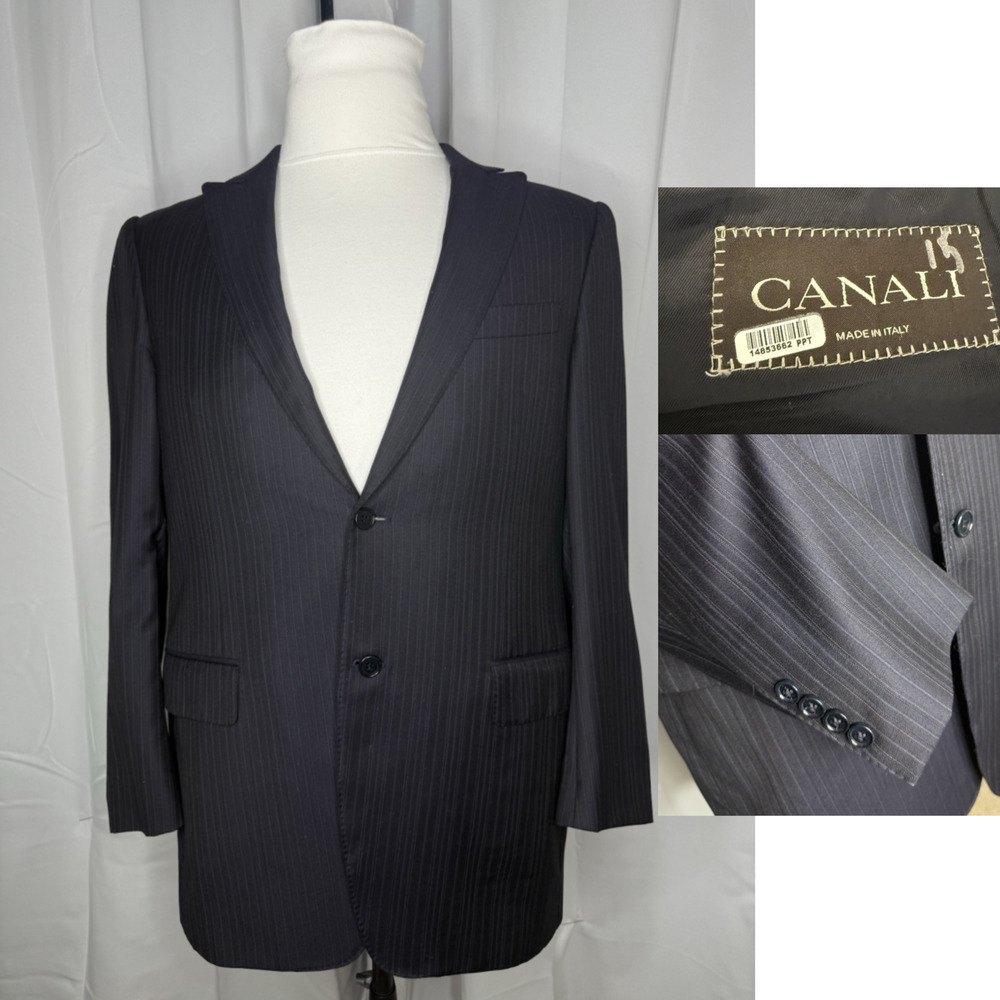 Canali Wool Blazer Mens 42R Travel Suit Sport Coat Jacket Italy Pinstripe Single